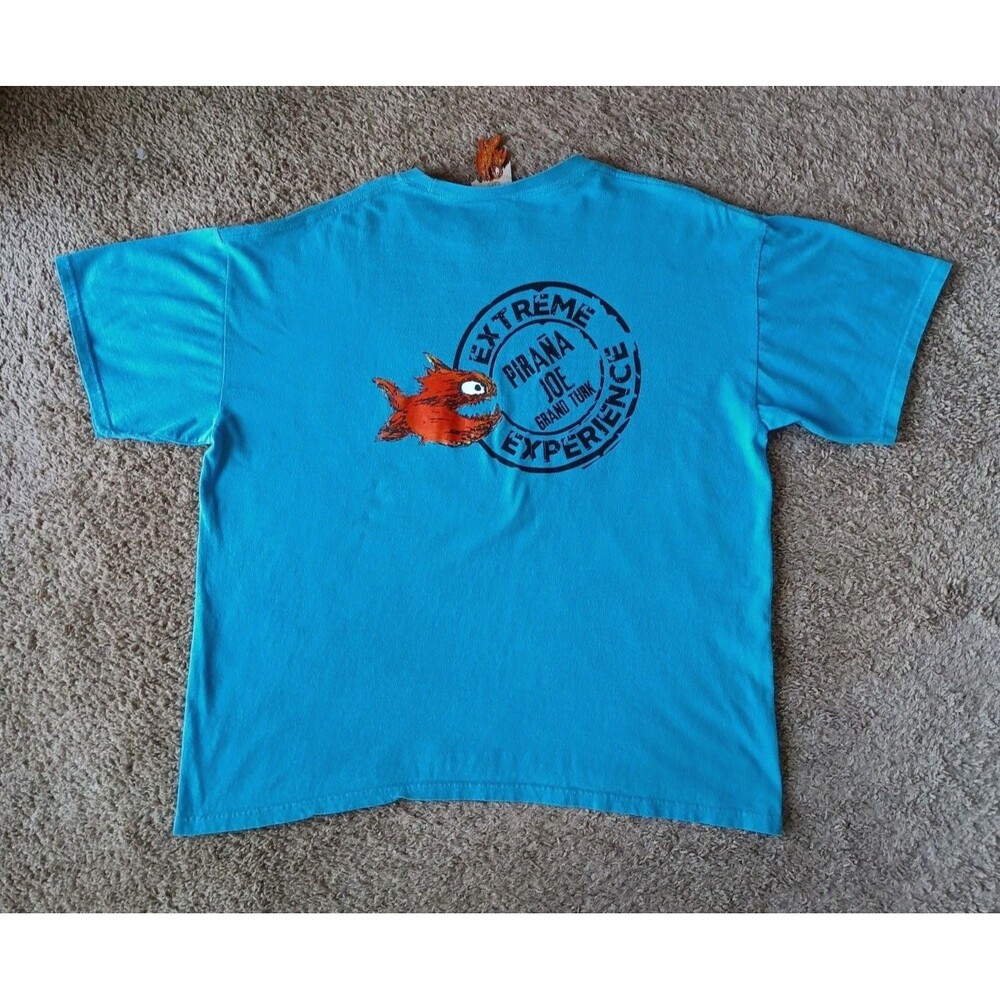 Pirana Joe T-Shirt Men's Large Blue Graphic Print Short Sleeve Vintage